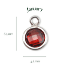 Silver pendant with a red gemstone labeled 'January' on a white background