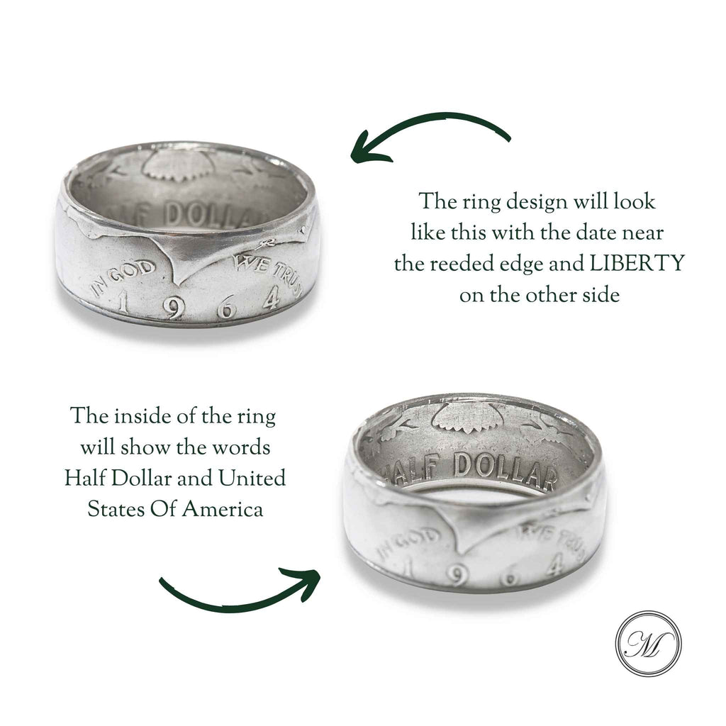 Kennedy Half Dollar 1964 Liberty Coin Ring