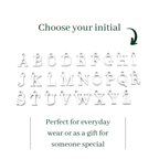 Sterling silver alphabetical letters initials displayed on a white background with text inviting users to choose an initial.