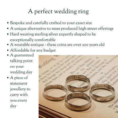 1800's British Sixpence Sterling Silver Coin Ring Wedding Band