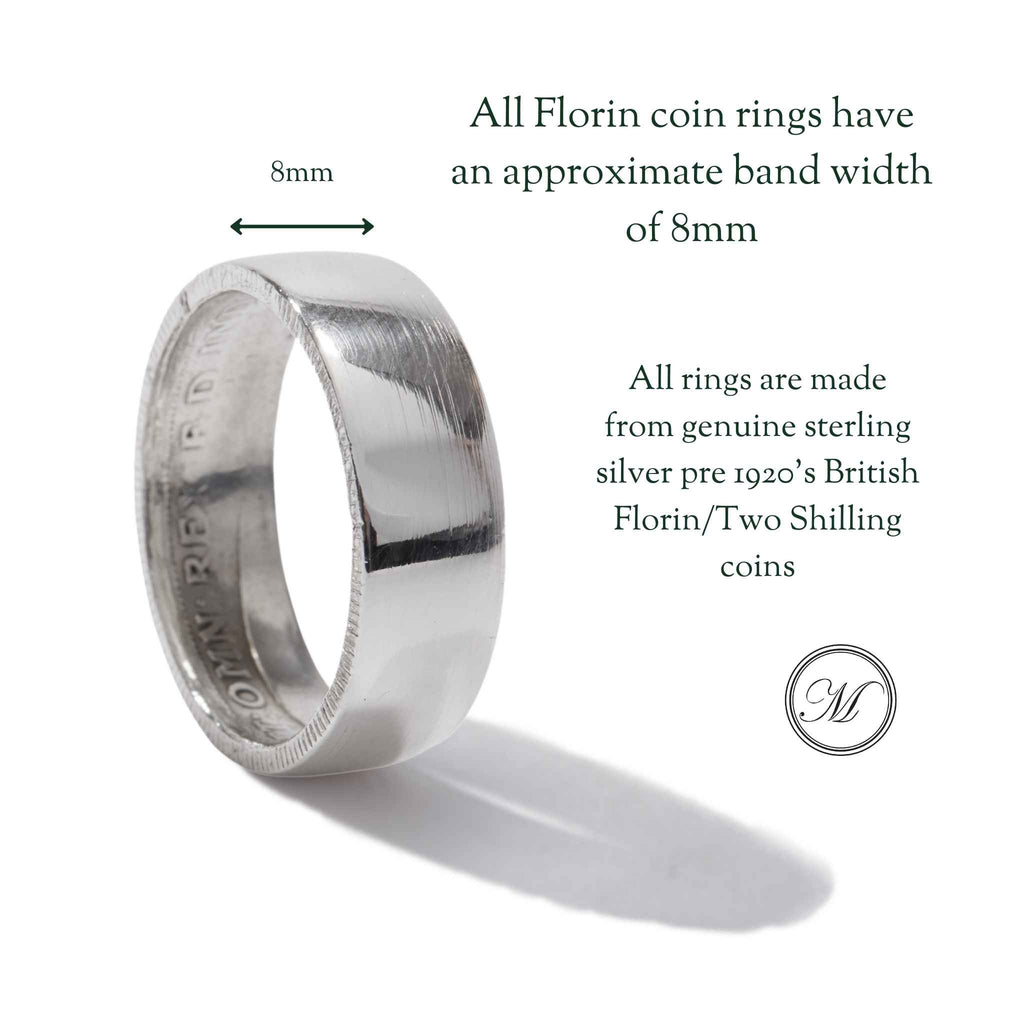 Sterling Silver Florin Coin Ring - Smooth Outer, Detail Inner