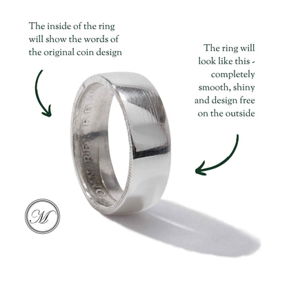 Sterling Silver Florin Coin Ring - Smooth Outer, Detail Inner