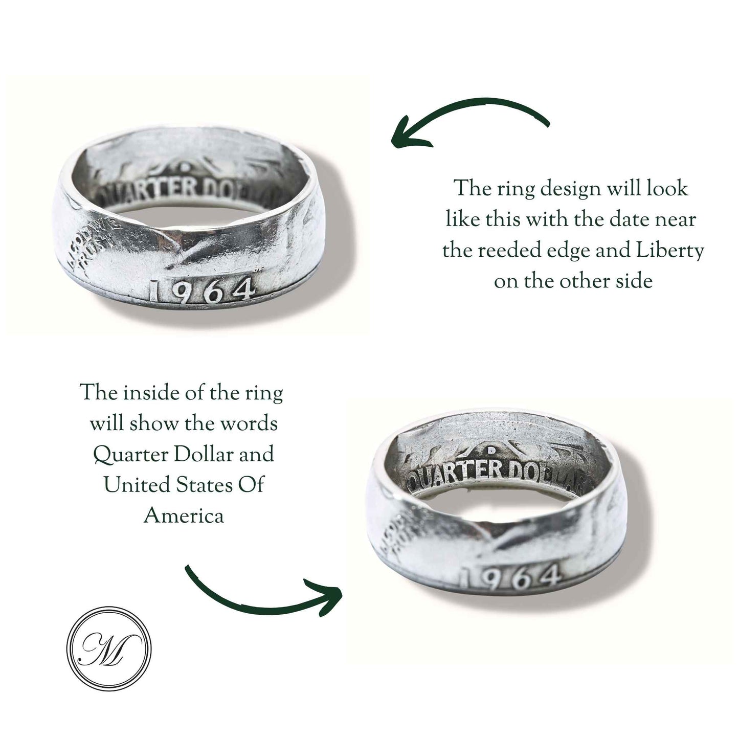 Quarter Dollar Liberty 1964 Coin Ring