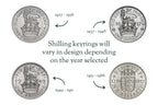 4 English Shilling coins with different designs from 1927 to 1966 on a white background.