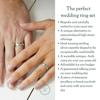 Sterling Silver Wedding Ring Set | 1820 British Shilling & Sixpence Coins