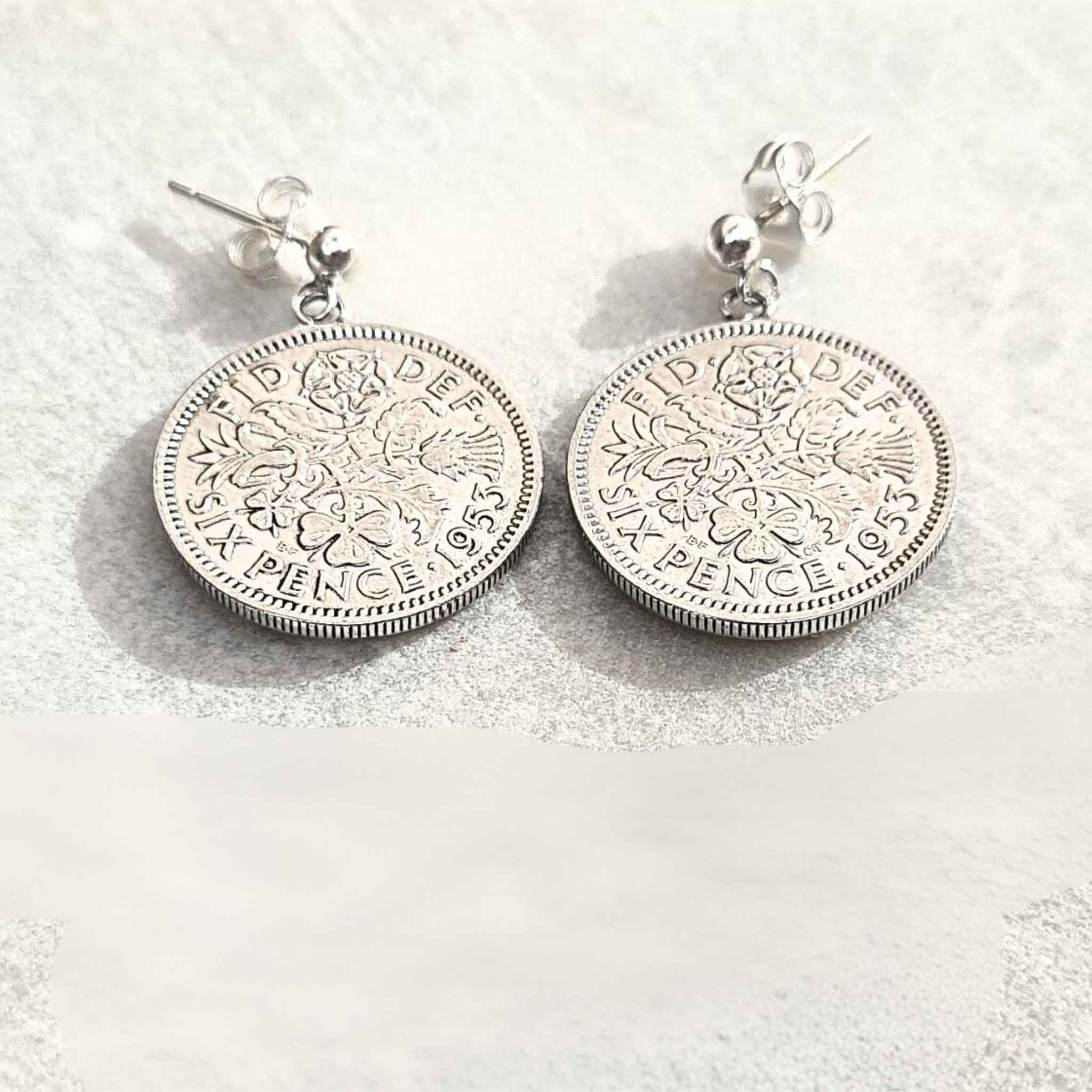 Queen Elizabeth II Sixpence Coin Earrings | Sterling Silver Ear Post