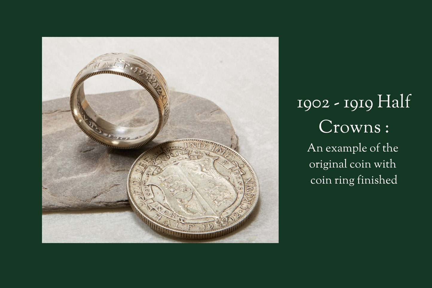 1902 - 1919 half crown coin ring on stone with coin