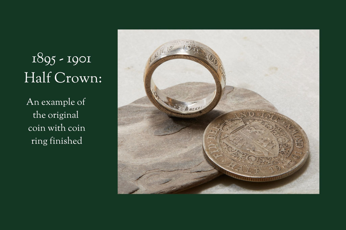 1895 - 1901 half crown coin ring on stone with coin