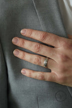 1800s Shilling coin ring on ring finger close up