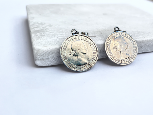 Queen Elizabeth II Memorabilia - 1953 Sixpence coin earrings from the year of Her Majesty's coronation