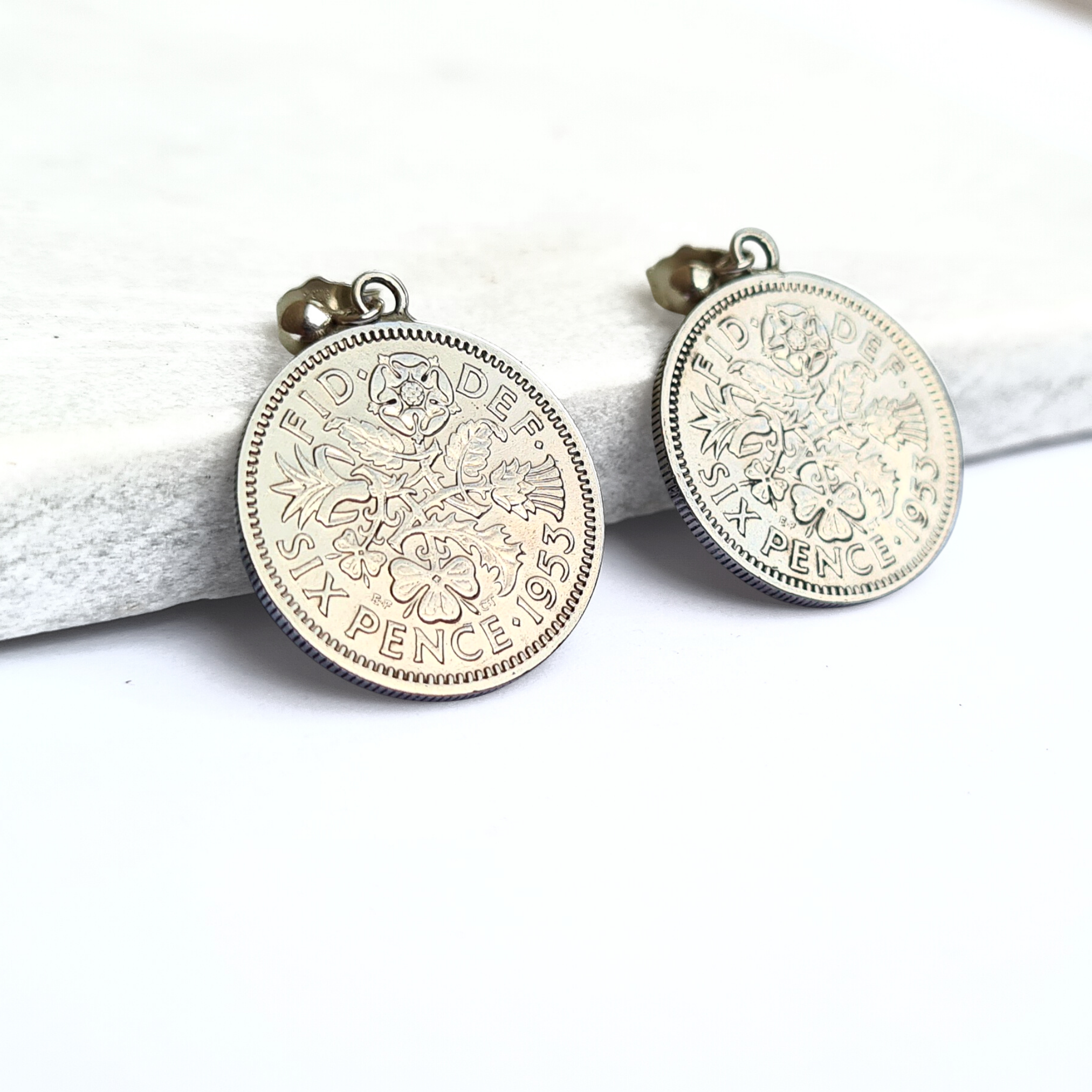 1953 Sixpence Coin Earrings - Queen Elizabeth II Coronation Memorabilia