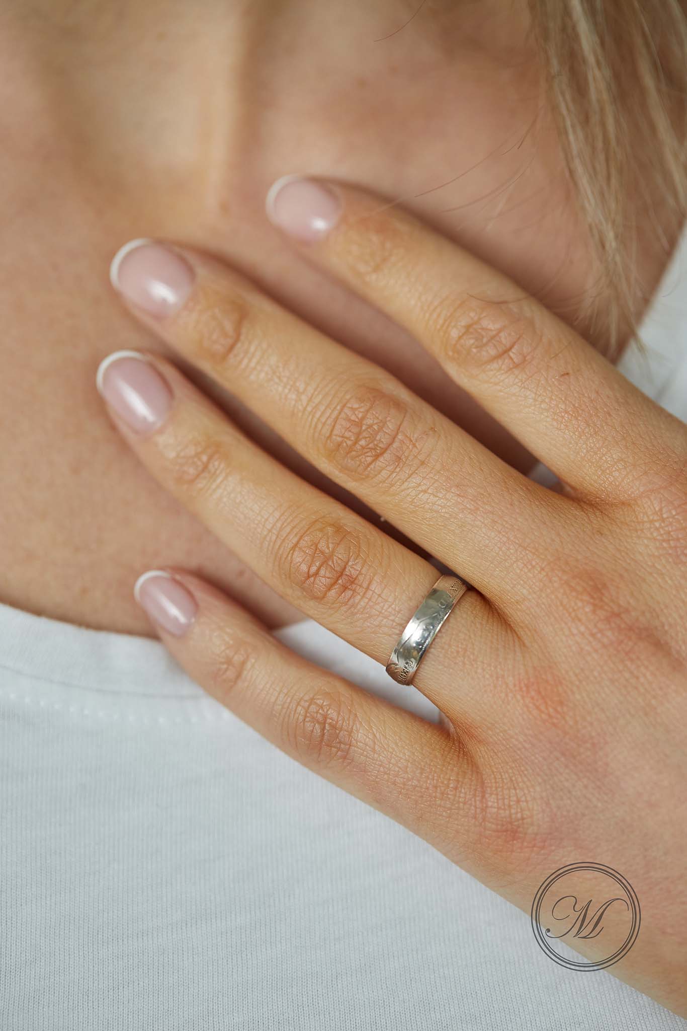 1800s sixpence coin ring worn on ring finger