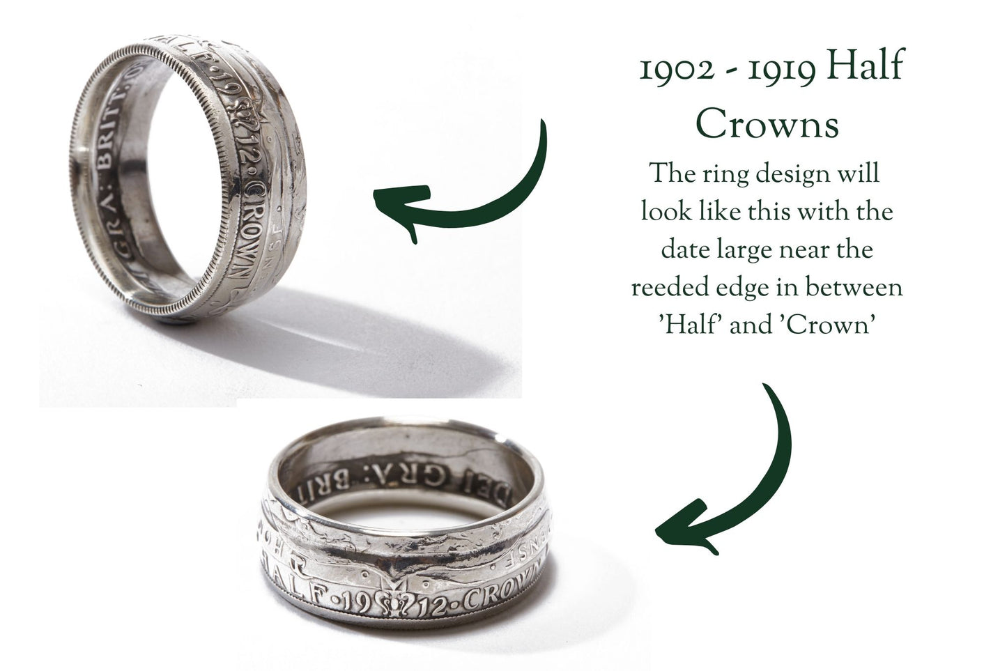 1902 - 1919 half crown coin ring infographic