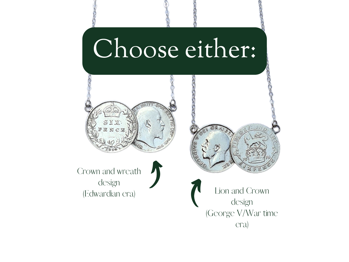 Sixpence Double Coin Necklace Sterling Silver Genuine Sixpence Coins