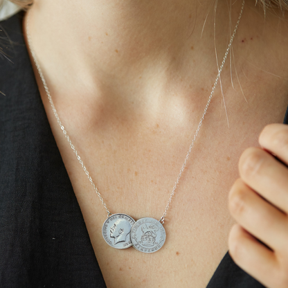 Sterling Silver Sixpence Double Coin Necklace