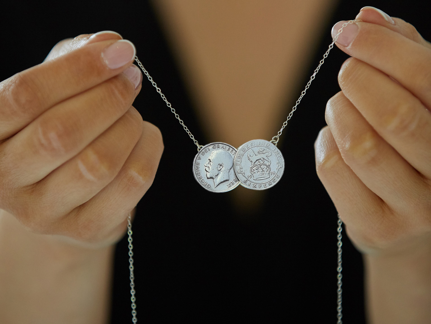 Sixpence Double Coin Necklace Sterling Silver Genuine Sixpence Coins