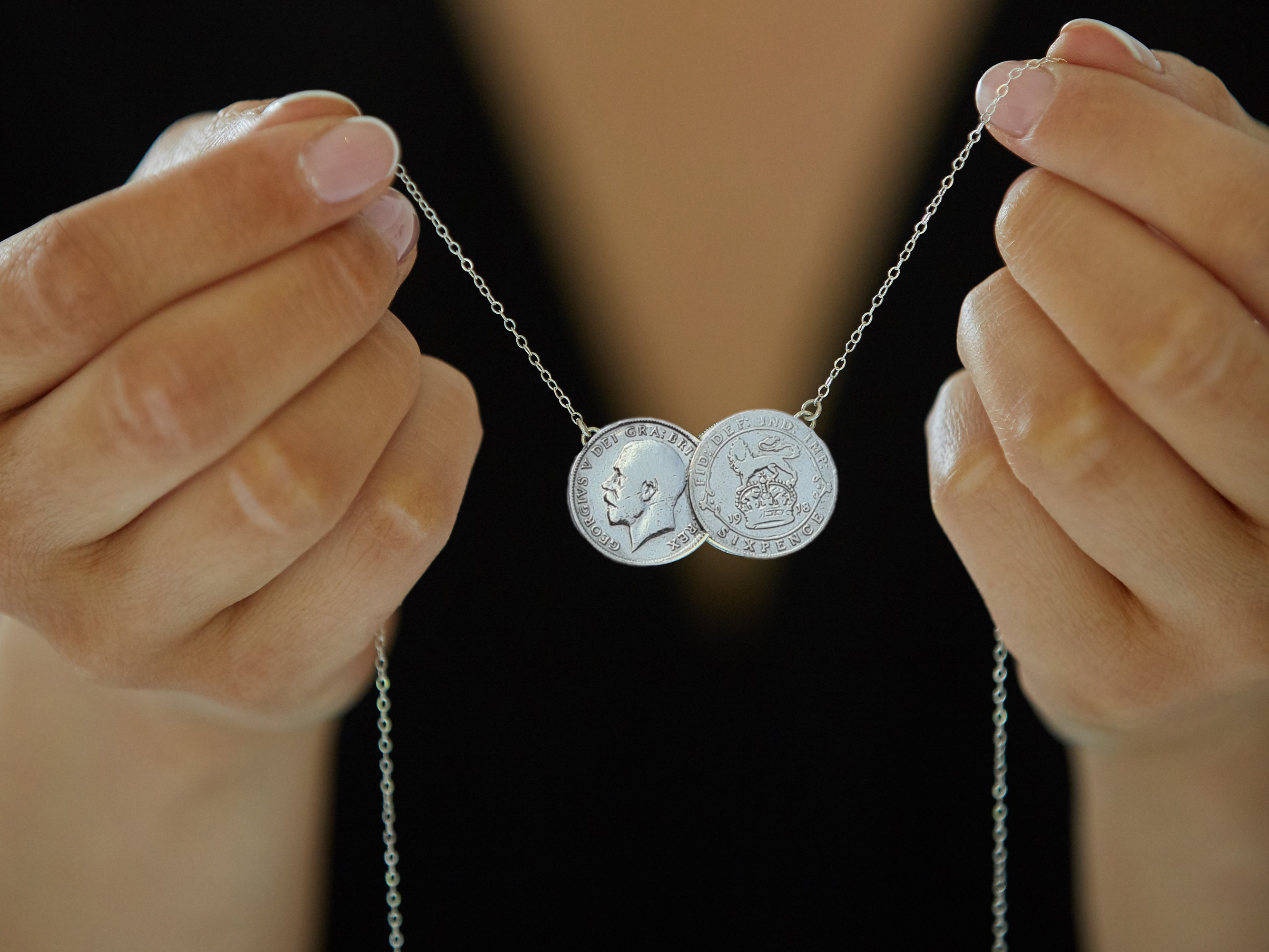 Sterling Silver Sixpence Double Coin Necklace