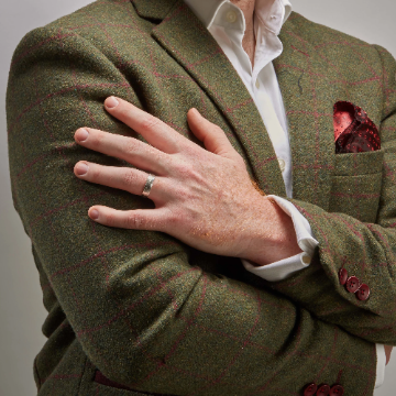 1800s Shilling coin ring worn with mens wedding attire