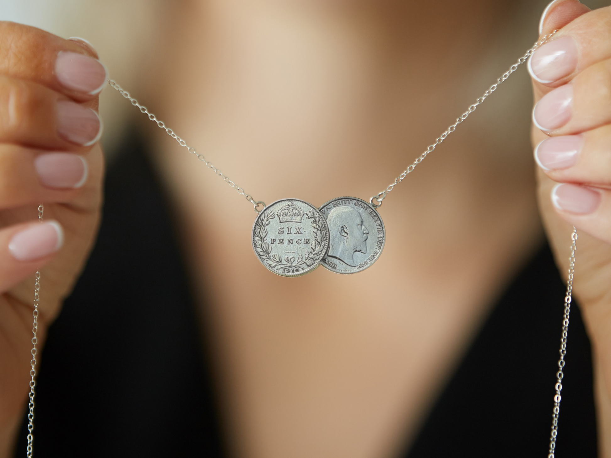 Sixpence Double Coin Necklace Sterling Silver Genuine Sixpence