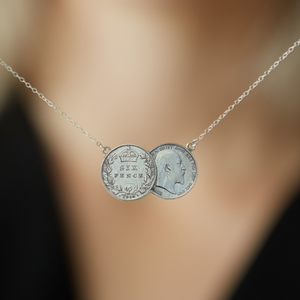 Double sixpence sterling silver coin necklace