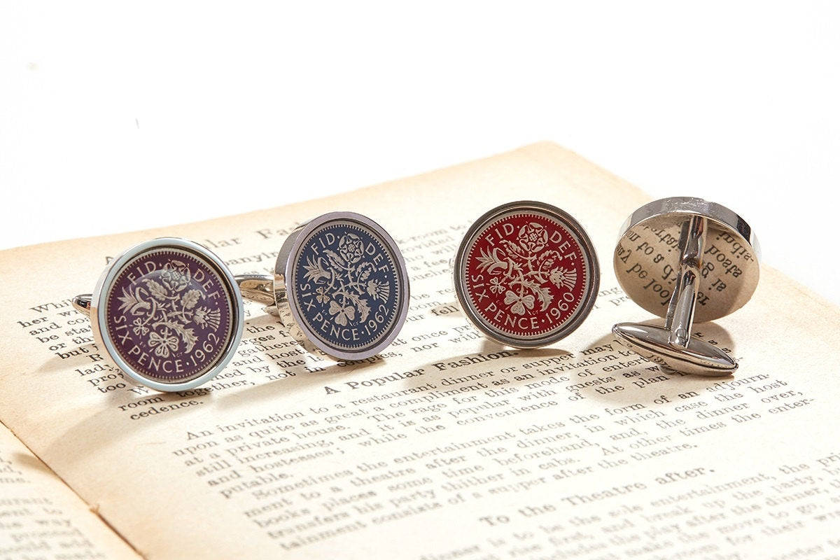 1962 Sixpence - Enamelled retailer Coin Cufflinks