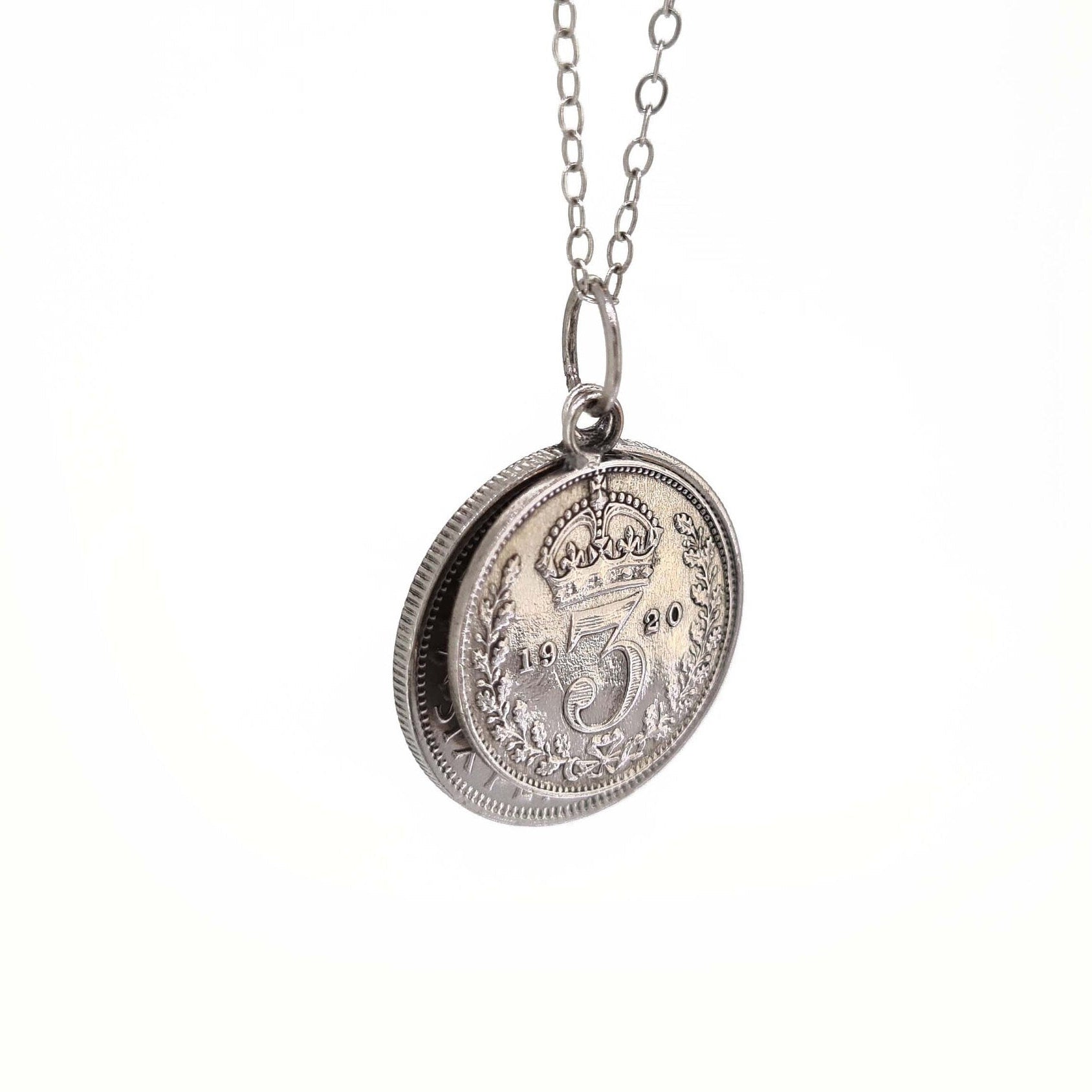 Layering Sixpence and Threepenny Coin Necklace, Sterling silver