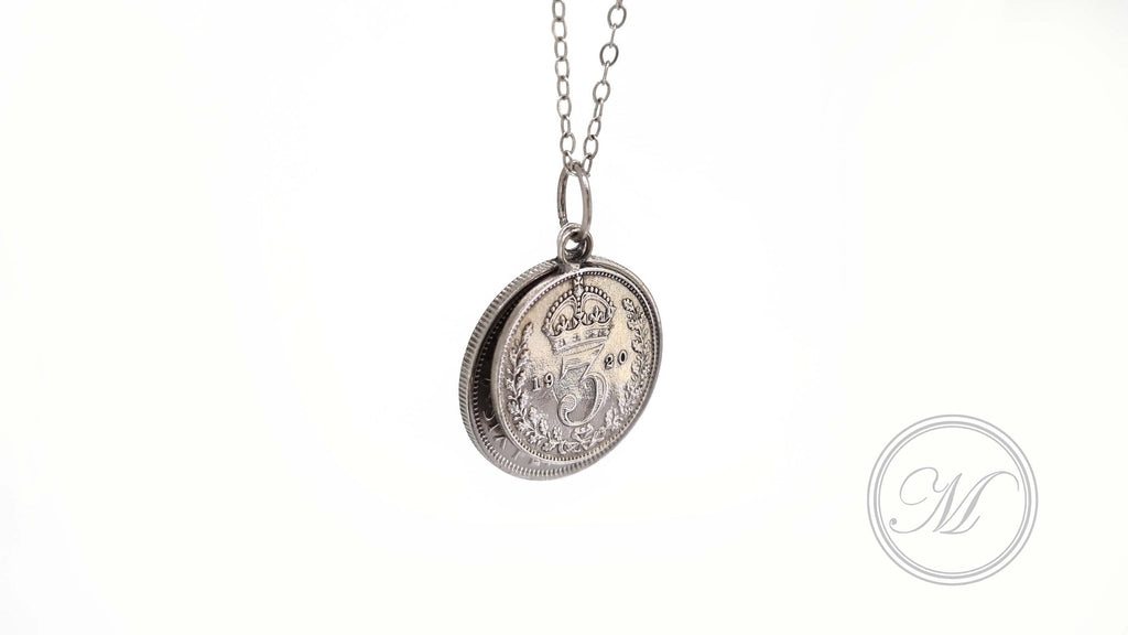 Lucky Sixpence and Threepenny coin layered necklace suspended on a sterling silver chain with your choice of date (palladium plated)