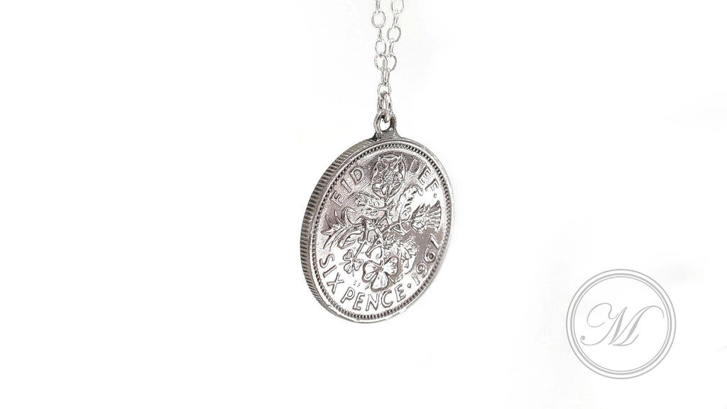 1967 Sixpence coin silver necklace - 55th birthday present. A lucky sixpence layering coin necklace on a sterling silver chain