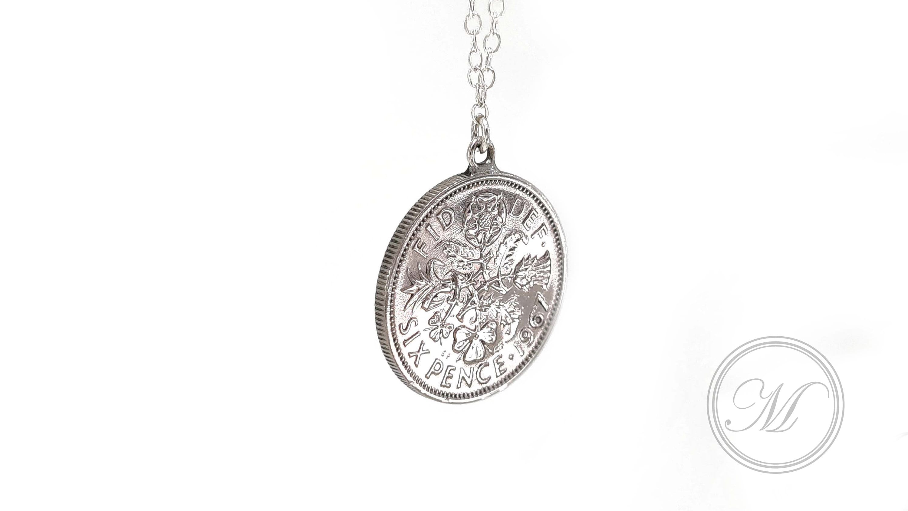 1967 Sixpence coin silver necklace - 55th birthday present. A lucky sixpence layering coin necklace on a sterling silver chain