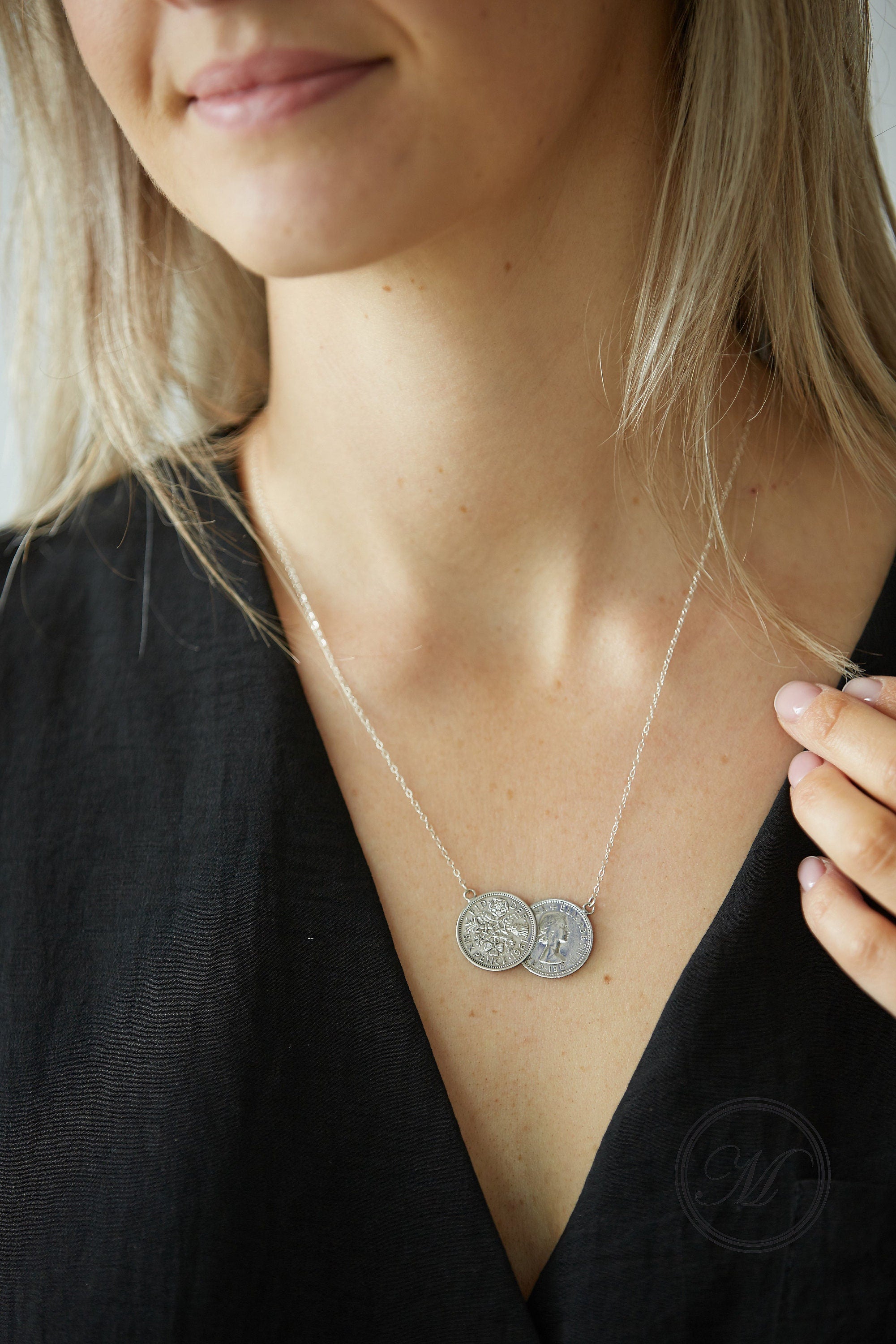 Silver double store coin necklace