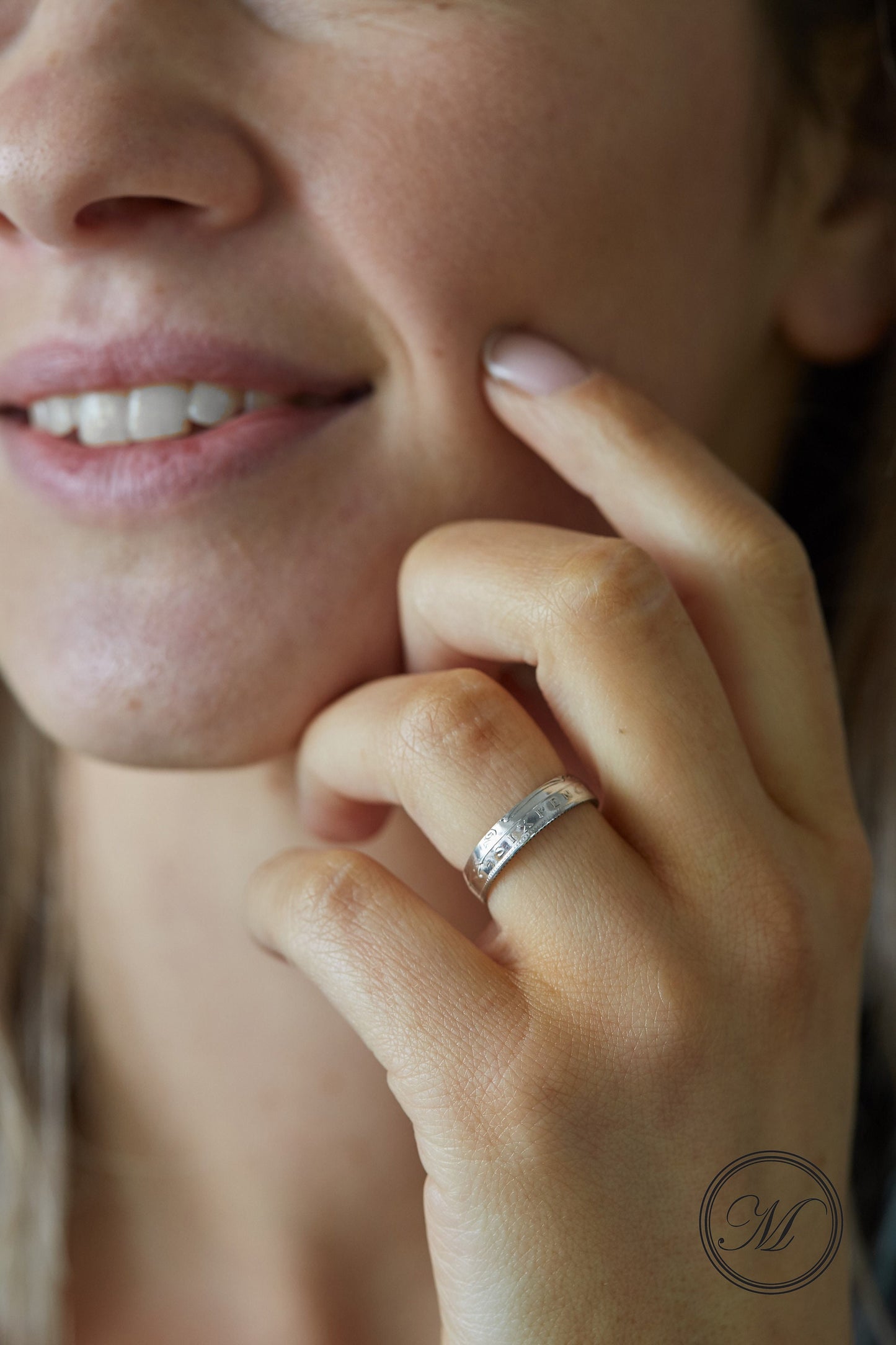 British Sixpence Sterling Silver Coin Ring