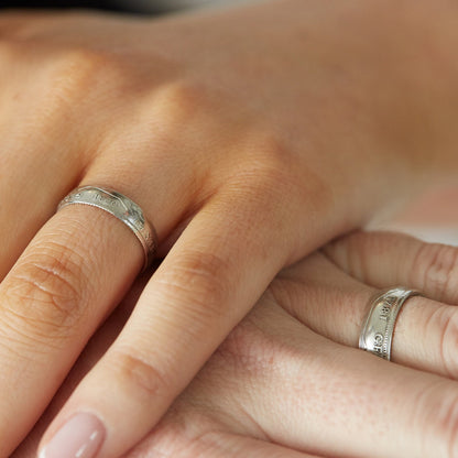His and hers rings, handmade coin rings, sterling silver rings, pair of vintage wedding rings, British Shilling and Sixpence 1820's