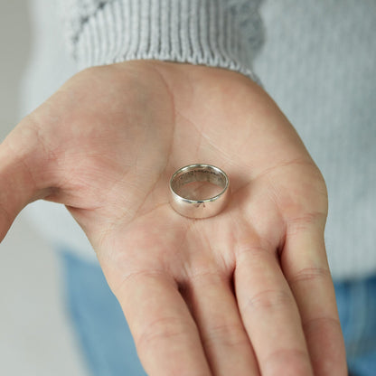 Sterling Silver Coin Ring Wedding Band - a sturdy Florin coin ring, smooth on the outside and detailed inside. Size: Men's, large