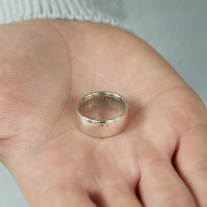 Sterling Silver Coin Ring Wedding Band - a sturdy Florin coin ring, smooth on the outside and detailed inside. Size: Men's, large