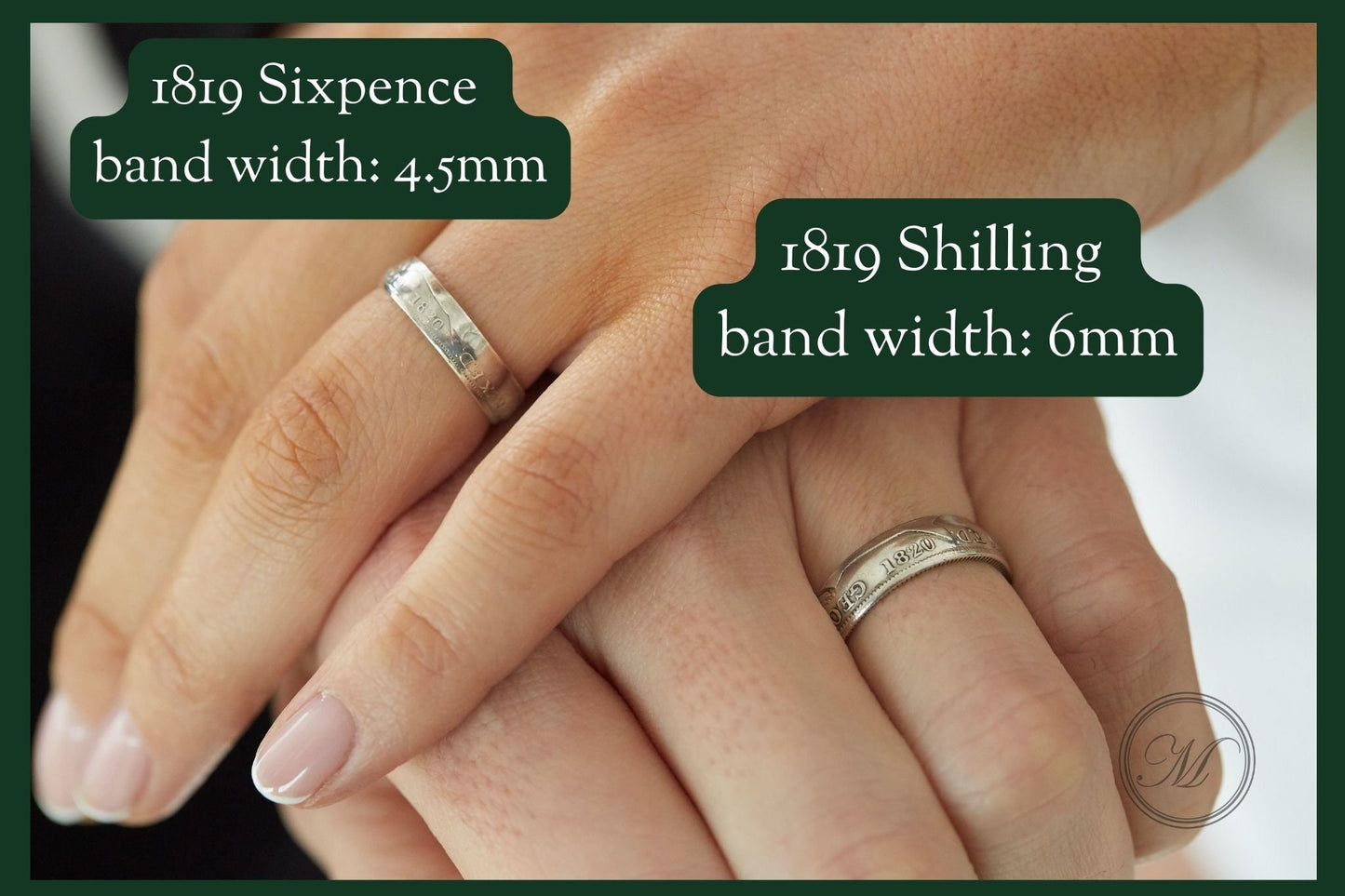 His and hers rings, handmade coin rings, Shilling and Sixpence, sterling silver rings, bespoke wedding ring, British 1819 coins, stunning!