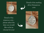 Layered sixpence and threepence silver coin necklace palladium plated on sterling silver chains - on trend British pendant layering necklace