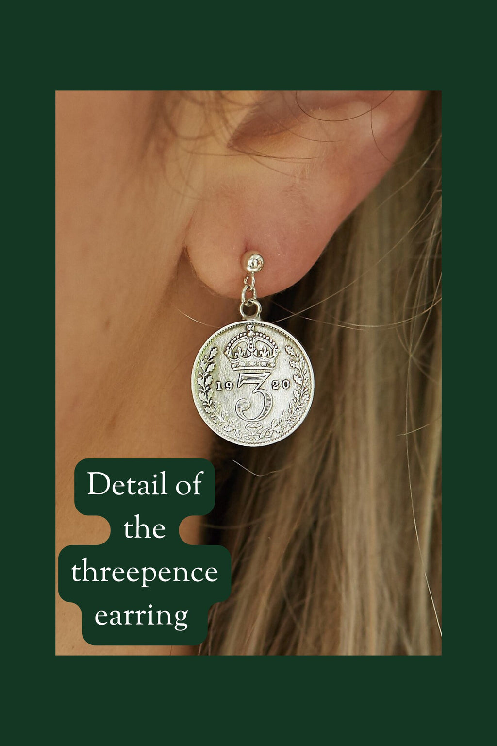 British Threepence Coin Handmade Earrings sterling silver, sterling silver ear post stud, delicate silver drop earrings, small coin earrings