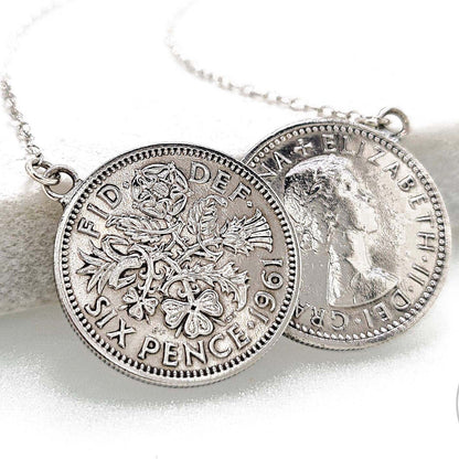 Sixpence Double Necklace, sterling silver chain, coin necklace, palladium plated