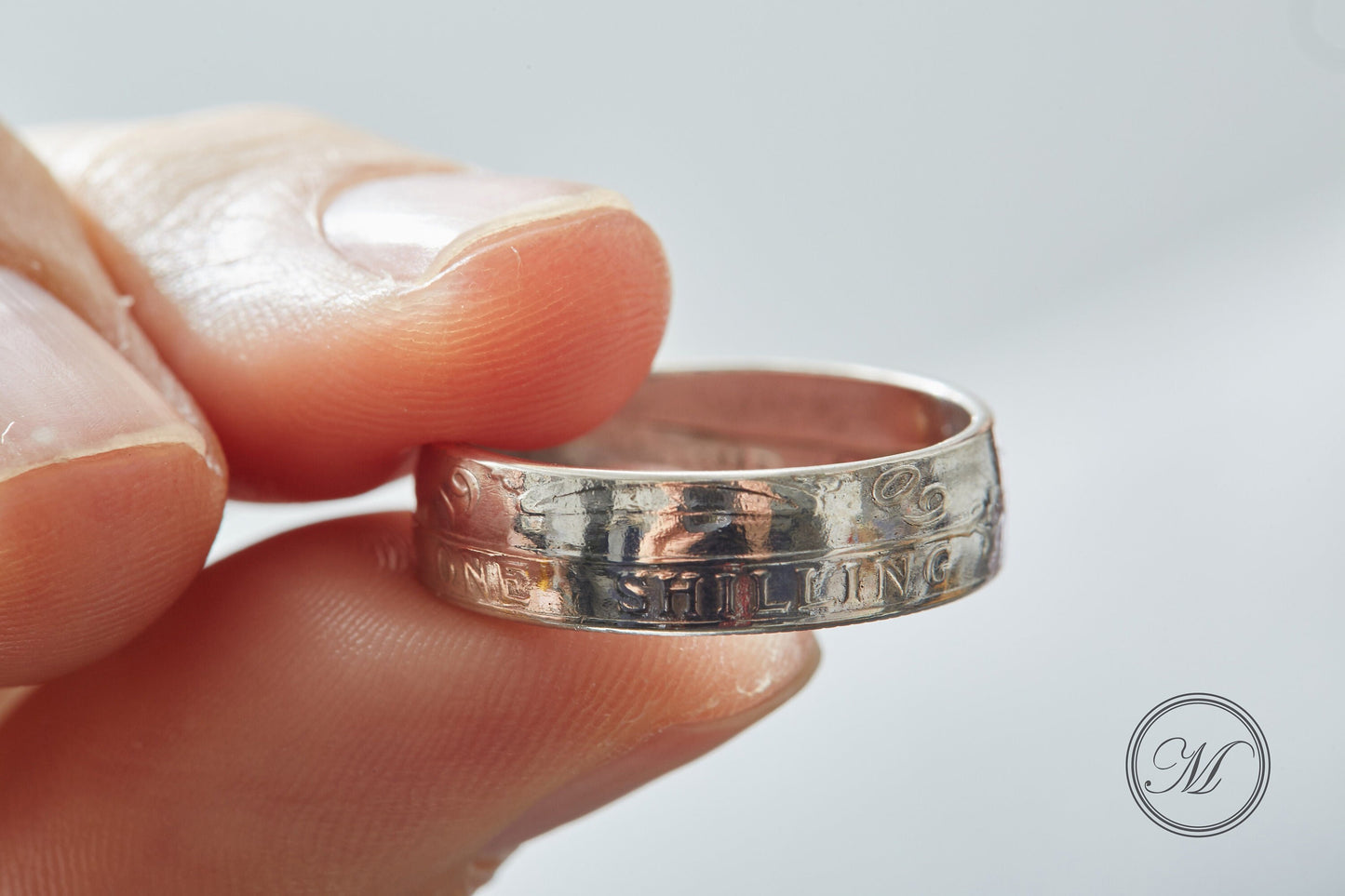 British Shilling Sterling Silver Coin Ring Wedding Band