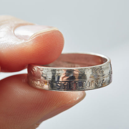 British Shilling Sterling Silver Coin Ring Wedding Band