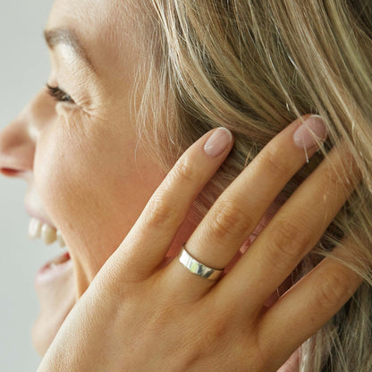 Sterling Silver Coin Ring Wedding Band - a delicate Sixpence coin ring, smooth on the outside and detailed inside. Size: Womans, small