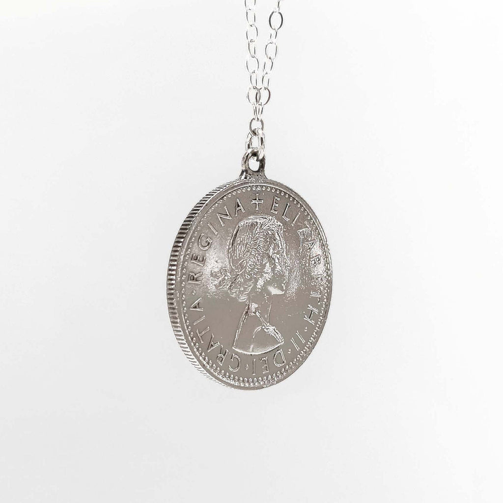 Sixpence necklace, lucky sixpence coin necklace, layering necklace, wedding necklace, sterling silver chain, palladium plated coin
