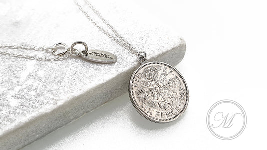 1967 Sixpence coin silver necklace - 55th birthday present. A lucky sixpence layering coin necklace on a sterling silver chain