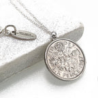 Sixpence necklace, lucky sixpence coin necklace, layering necklace, wedding necklace, sterling silver chain, palladium plated coin