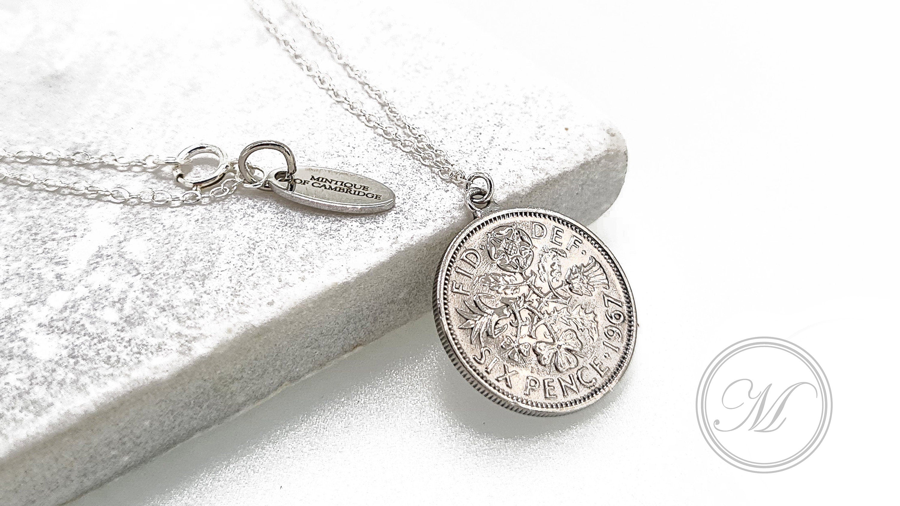 Sixpence necklace, lucky sixpence coin necklace, layering necklace, wedding necklace, sterling silver chain, palladium plated coin