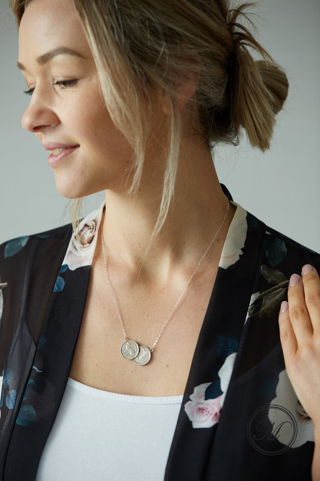 Irish threepence double necklace, silver Irish necklace, silver delicate pendant, double coin necklace, palladium plated coins