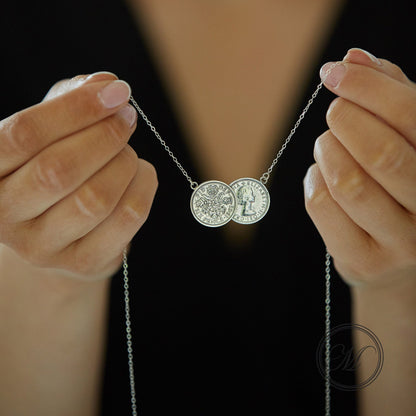 Sixpence Double Necklace, sterling silver chain, coin necklace, palladium plated