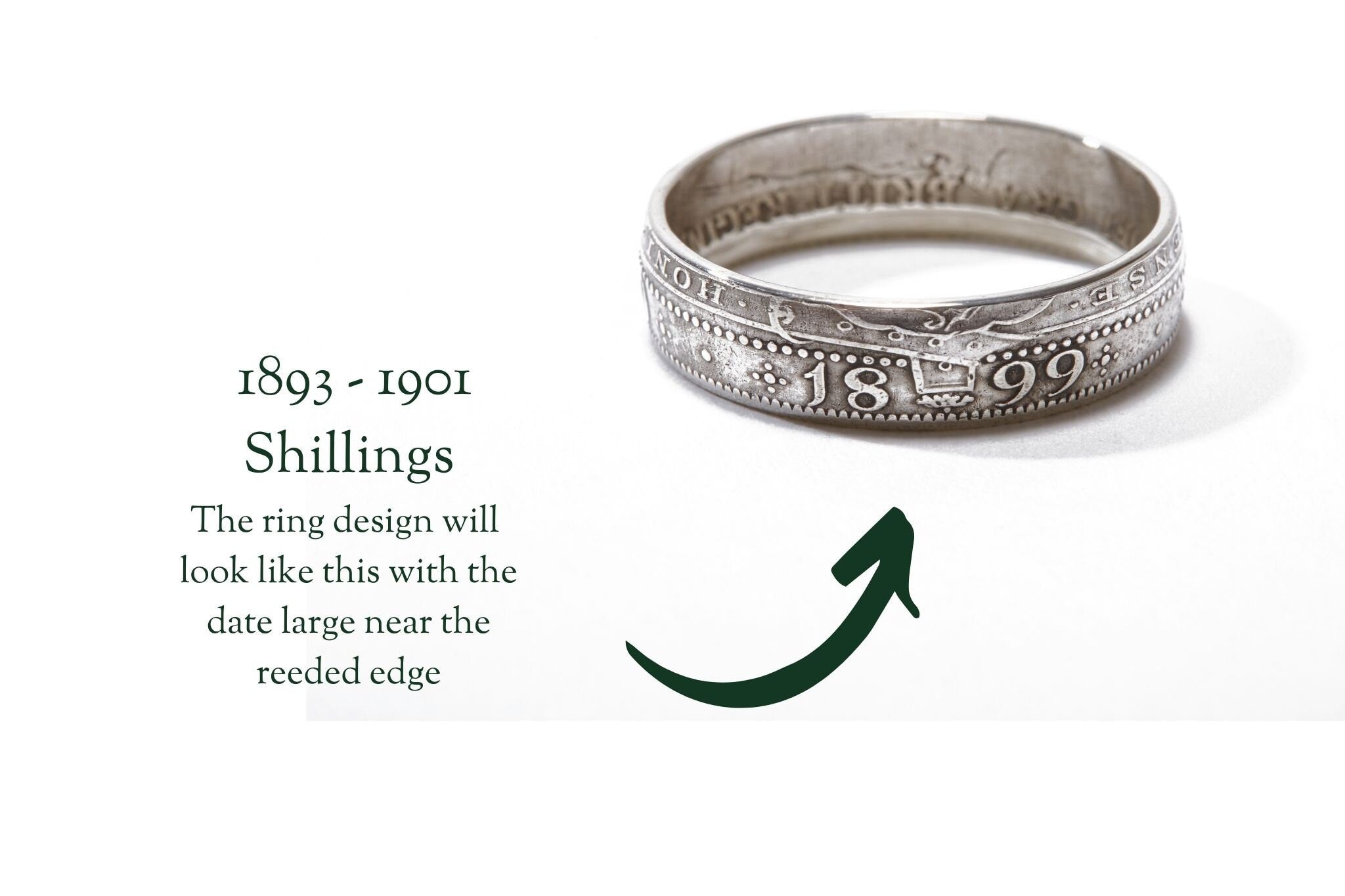 Coin sold Ring UK - Sterling Silver (.925) Shilling - Antique coin 1919 United Kingdom