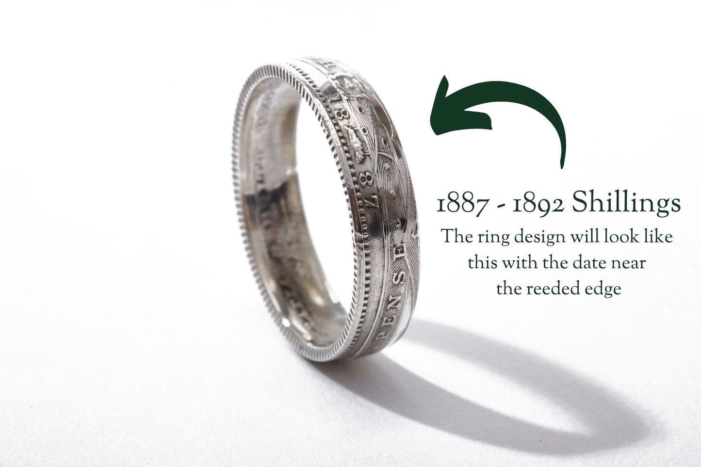 British Shilling Sterling Silver Coin Ring Wedding Band