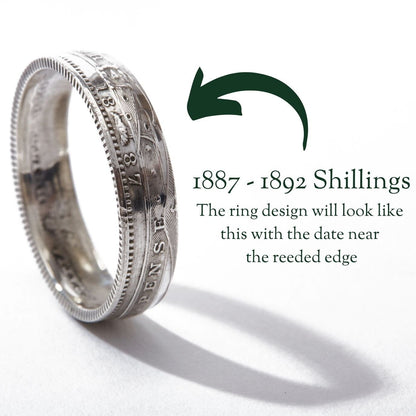 British Shilling Sterling Silver Coin Ring Wedding Band